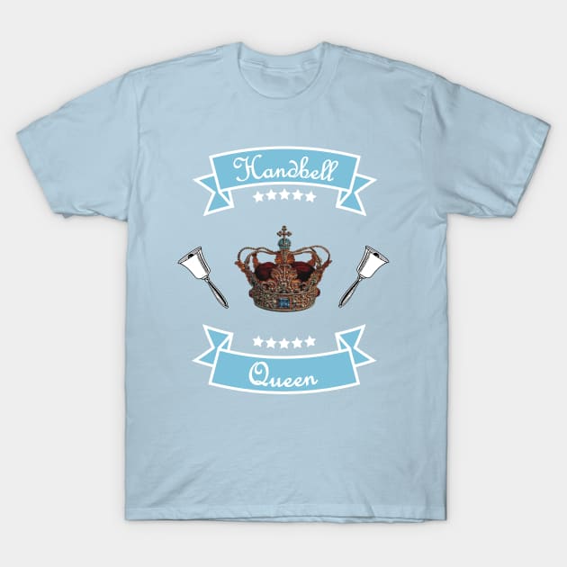 Handbell Queen Blue on Pink T-Shirt by SubtleSplit